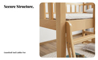 Solid Wood Bunk Bed Space-Saving Design Childrens Wooden Bed Guardrail Bedroom Furniture for Children, Kids, Small Areas, Dormitory, Apartment