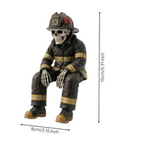 Firefighter Skeleton Shelf Sitter Macabre Tabletop Figure Spooky for Bookshelf
