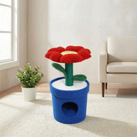 Flower Pot Pet House Enclosed Cat House with Scratching Post Cozy for Small Dogs