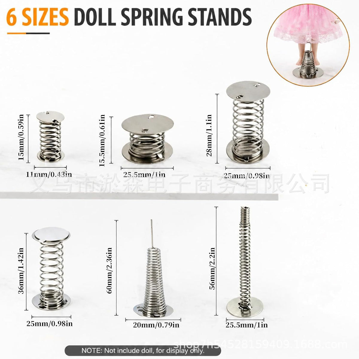 30 Pack 6 Sizes Doll Head Spring Replacement Parts Self-Adhesive Spring Base for DIY