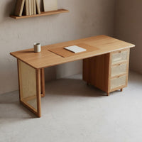 Cane Woven Writing Desk Minimalist Design Wooden Home Office Desk