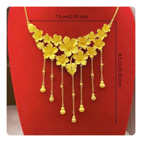 Gold Floral Gourd Locket Necklace, Statement Layered Choker, Elegant Wedding Jewelry Gift