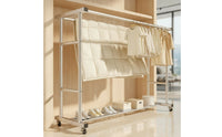 Double Rod Clothes Drying Rack Foldable Clothes Rack with Wheels Heavy Duty Portable for Laundry Room