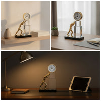 Analog Clock with Figure Modern Decorative Clock with Base Sleek for Study