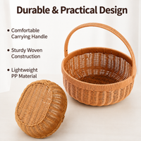 Small Basket with Integrated Handles, Lightweight Polywicker Fruit Basket, Empty Gift Baskets for Groceries & Storage