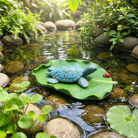 Buoyant Turtle Ornament Resin Turtle on Leaf Weather-Resistant Water Landscape Decoration for Pond Owners, Swimming Pool