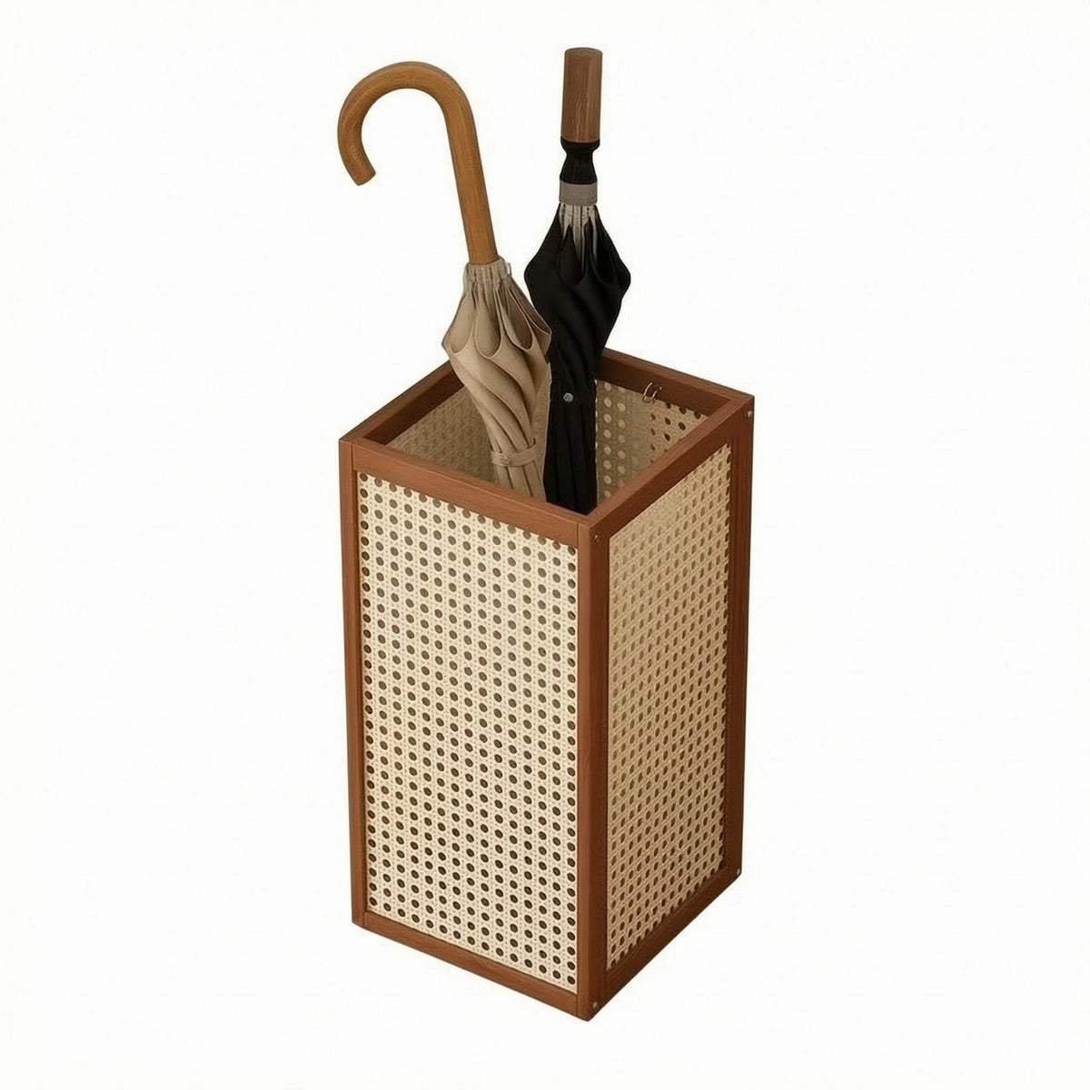 Rattan Umbrella Stand Wood-Toned Umbrella Storage Rack Basket-Like