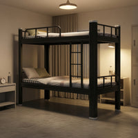 Metal Bunk Bed Space-Saving Bunk Bed with Ladder Matte Black Furniture for Students, Roommates, Dormitory, Shared Bedroom, Hostel