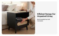 Wicker Drawer End Table Minimalist aesthetic Nightstand Woven Rattan Design