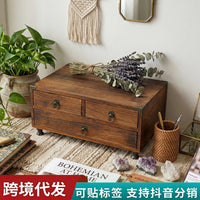 Retro Wooden Desk Organizer with 3 Drawers for Office Supplies