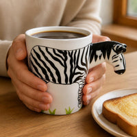 3D Animal Handle Ceramic Coffee Mug, Novelty Zebra Deer Elephant Gorilla Gift Cup