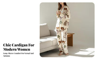 spotted feline Print Button-Front Sleep Suit Easy Care Button-Front Top and Pants Combo