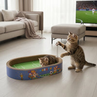 Oval Cat Scratcher with Toy Interactive Cat Scratch Bed Comfortable Corrugated Cardboard Scratcher Reversible for Kittens