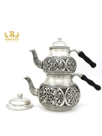 土耳其红茶壶子母壶金色银色雕花手工打造铜制厚重奥斯曼茶具现货