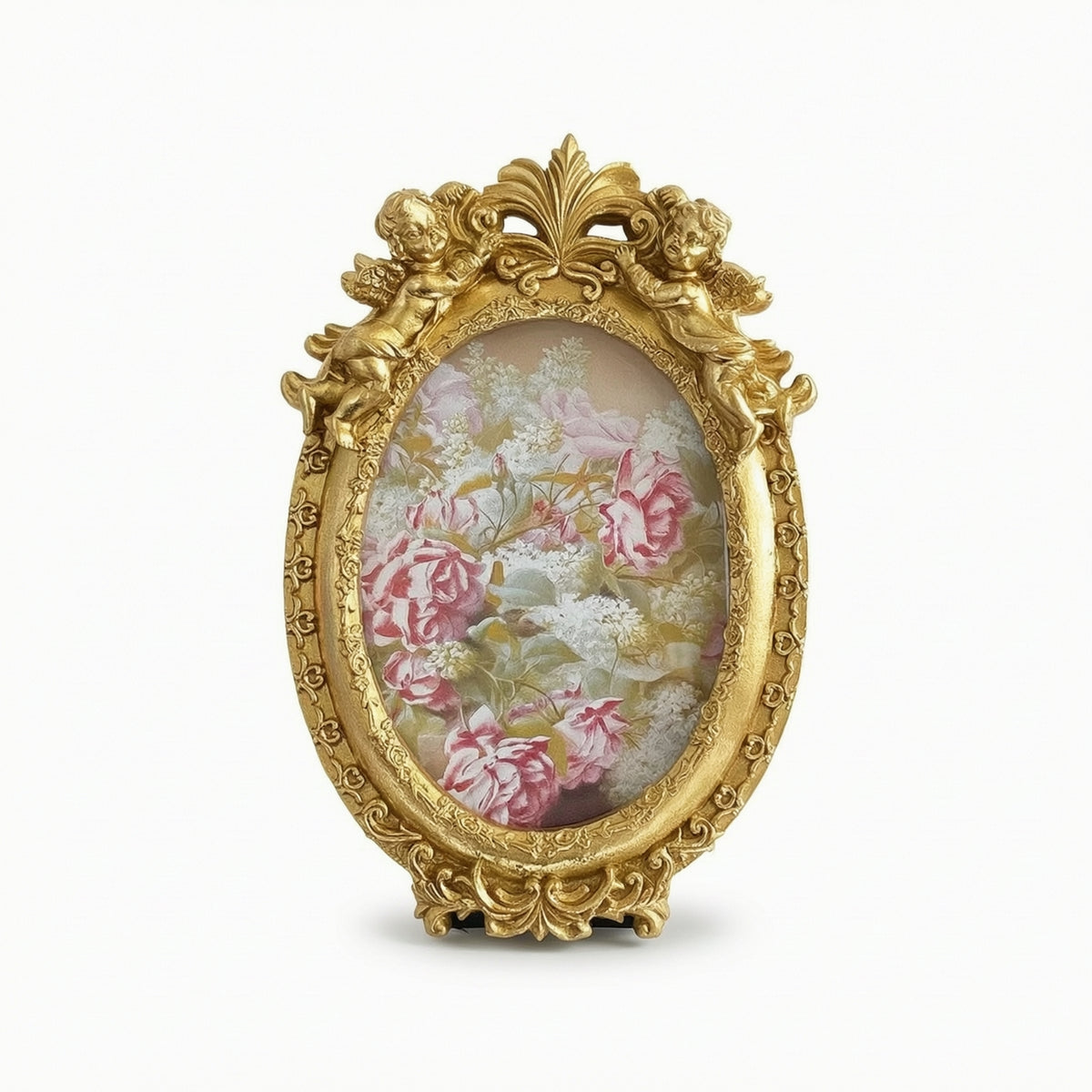 Oval Photo Frame Cherub Oval Picture Frame Gold Finish for Mantel, Desk