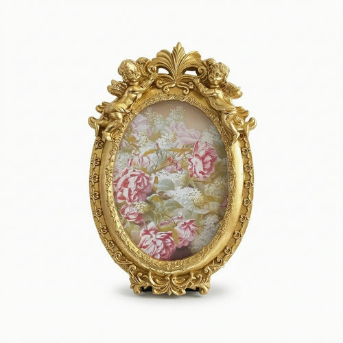 Oval Photo Frame Cherub Oval Picture Frame Gold Finish for Mantel, Desk