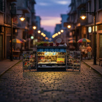Illuminated Newsstand Model Built-in Light 1:64 Newsstand Hand-Painted