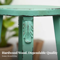 Round Top Rustic Stool French Country Design Round Pedestal Holder Distressed Finish Vintage Look for Patio, Living Room