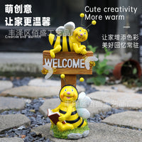 跨境可爱小蜜蜂欢迎牌灯树脂摆件户外花园庭院阳台场景布置装饰品