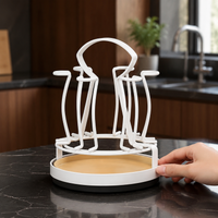 Ivory Iron Mug Tree, Rotatable Cup Drying Rack Holds 6 Mugs, Countertop Mug Holder for Tidy Kitchen, Space Saving Glass Drying Stand