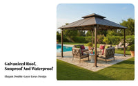 Galvanized Steel Roof Gazebo Waterproof Rigid Top Gazebo Weather-Resistant Galvanized Steel Canopy for Homeowners, Families, Backyard, Deck, Poolside