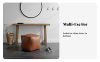 Cube Pouf Faux Leather Finish Ottoman Minimalist Design for Entryway, Homeowners
