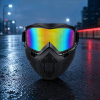 Adjustable Riding Goggles with Face Mask Non-Slip Motorcycle Goggles with Mask Breathable Detachable Face Guard Anti Scratch for Riders, Outdoor Workers