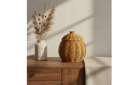 Handwoven Woven Basket with Lid and Legs Multi-Purpose Rattan Design Tripod Basket Sturdy Tabletop Organizer Lightweight for Bedroom