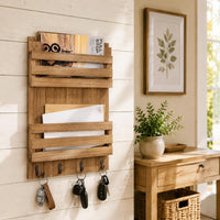 Wood Mail Organizer Double Layer Home Storage Wooden for Office