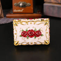 European Vintage Jewelry Box with Metal Rose Design, Creative Ring and Earring Organizer