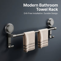 Towel Bar for Washroom & Shower Room, Double Rack Bathroom with Strong Suction Cup No Drill, Space Aluminum Storage Drying for Homeowners