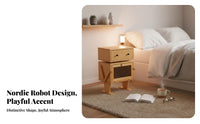 Nordic theme Robot-Shaped Nightstand Creative Design Multi-Storage Nightstand Playful Aesthetic Bedside Table sturdy Construction for Homeowners, Adults, Parents, Bedroom, Living Room, Playroom, Nursery