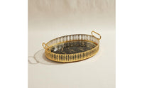 Oval Gold Serving Tray Light Luxury Decorative Metal Tray with Handles for Party