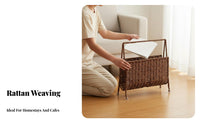 Faux Rattan Magazine Rack Multi-Functional Hand Woven Magazine Holder Space Saving Wicker Pattern Book Basket for Living Room, Bedroom, Washroom