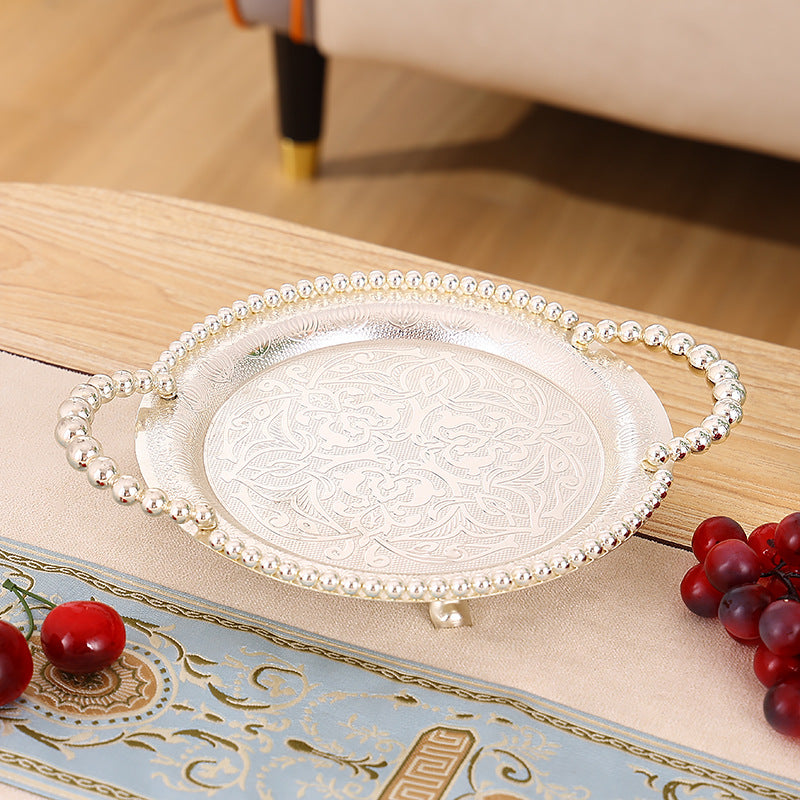 Nordic Style Iron Fruit Bowl with Pearl Handle for Snacks and Cake