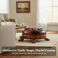 Tortoise-Shaped Ottoman Multi-Functional Upholstered Footrest Padded Seat Carved Base for Adults, Awayice Workers, Entryway