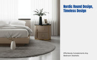 Solid Wood Round Bedside Table, Marble Top, Nordic Storage