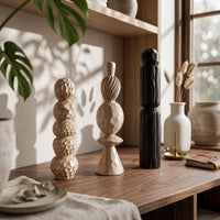 3 Pieces Geometric Resin Sculpture Elegant Wood Look Sculpture Set Easy to Clean Modern Tabletop Figurine Set for Bookshelf