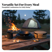 Long-Lasting Black Stainless Steel Dinnerware Set Compact Titanium Plated Bowl and Plate Set Lightweight for Campers, Backpackers, Picnic