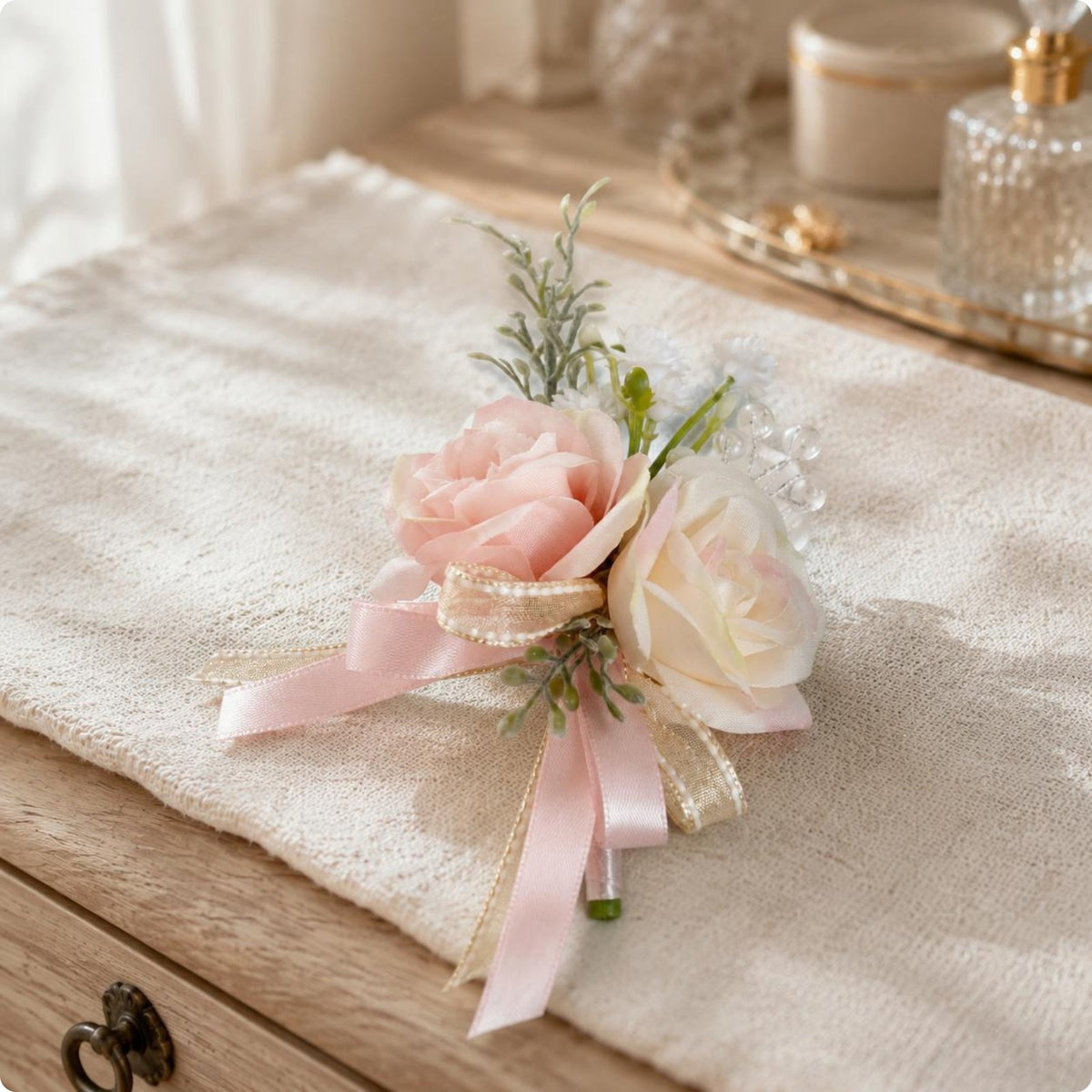 2 Pieces Wrist Corsage and Boutonniere Set Formal Decoration for Ceremony