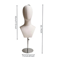 Mannequin Head with Shoulders Textile Covered Half-Body Mannequin Metal Base