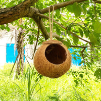 Coconut Bird Nest House, Handmade Nest Box with 7cm Opening and Rope Loop, Breeding Space for Cage, Medium Bird House for Resting