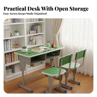2 Pieces Children's Writing Desk and Study Table with Chair and School Furniture and Storage Compartment Engineered with Steel Frame and Ergonomic Features Suitable for Home Classroom Tutoring