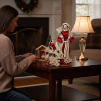 13 Inch Holy Family Figurine Detailed Figures Mary Jesus Tabletop Figure Freestanding Textile Dressed Nativity Statue for Christians