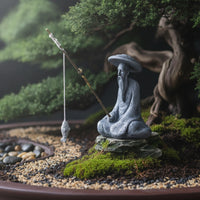 Mini Fisherman Figurine Small Fisherman Statue Rustic Miniature Landscape Decor Asian Zen for Gardeners