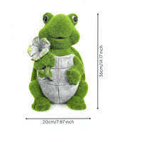 Mini Frog Decor Flocked Cartoon Frog Statue Flower Holding for Patio