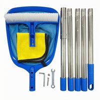 Pool Brush and Net Set Stainless Steel Pole Pool Cleaning Kit Fine Mesh