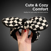 Checkered Bow Headband for Makeup, Soft Cloth Face Washing for Women Teens, Skincare Cosmetic Accessory