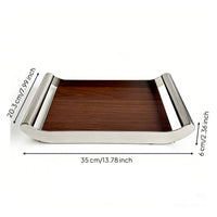 Wood Tray with Metal Handles Wooden Serving Tray with Handles Decorative Rectangular Serving Platter for Hosts