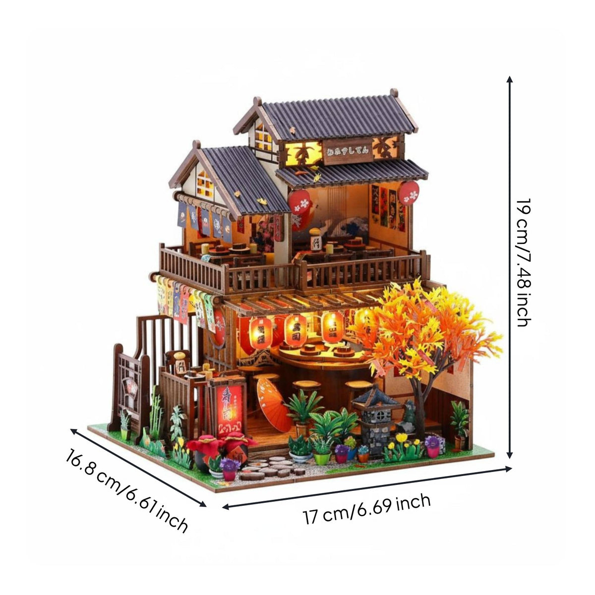 DIY Japanese Sushi Shop Kit Realistic Design DIY Wooden Sushi Restaurant Model with Furniture Japanese Restaurant Model Kit for Hobbyists, Adults